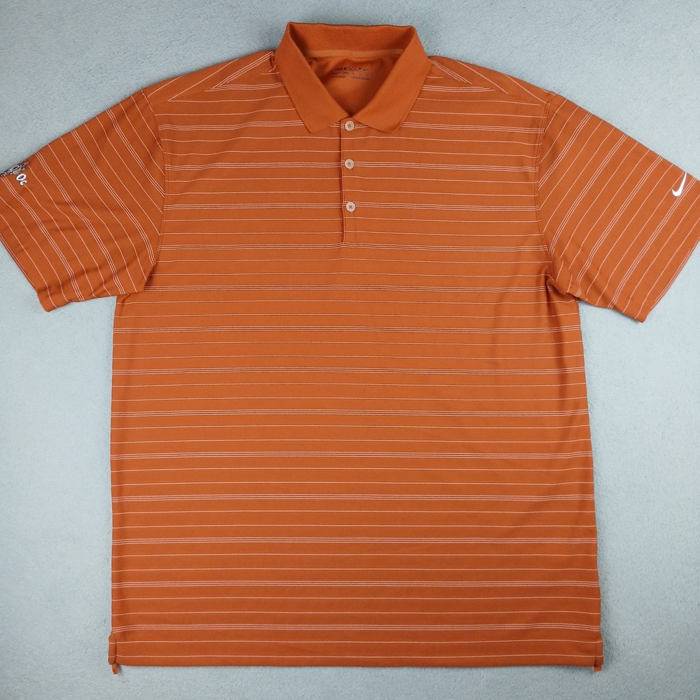 Nike Golf Polo Shirt Mens XL Orange Striped Fit Dry Short Sleeve Quit Qui Oc
